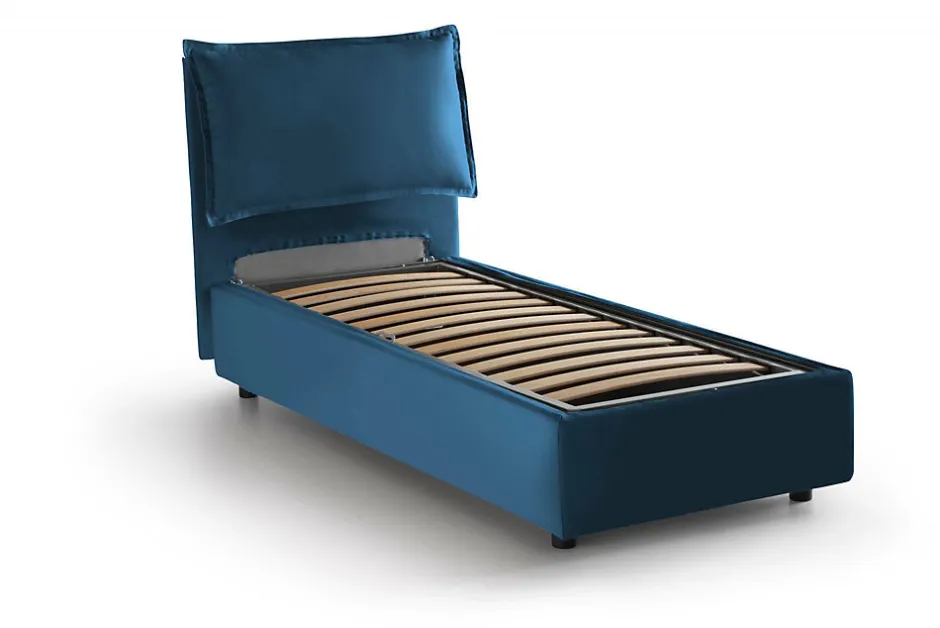 Talamo Italia Lit simple Arzon, Lit coffre avec revêtement en tissu, 100% Made in Italy, Ouverture frontale, avec matelas 90x200 cm inclus, Bleu