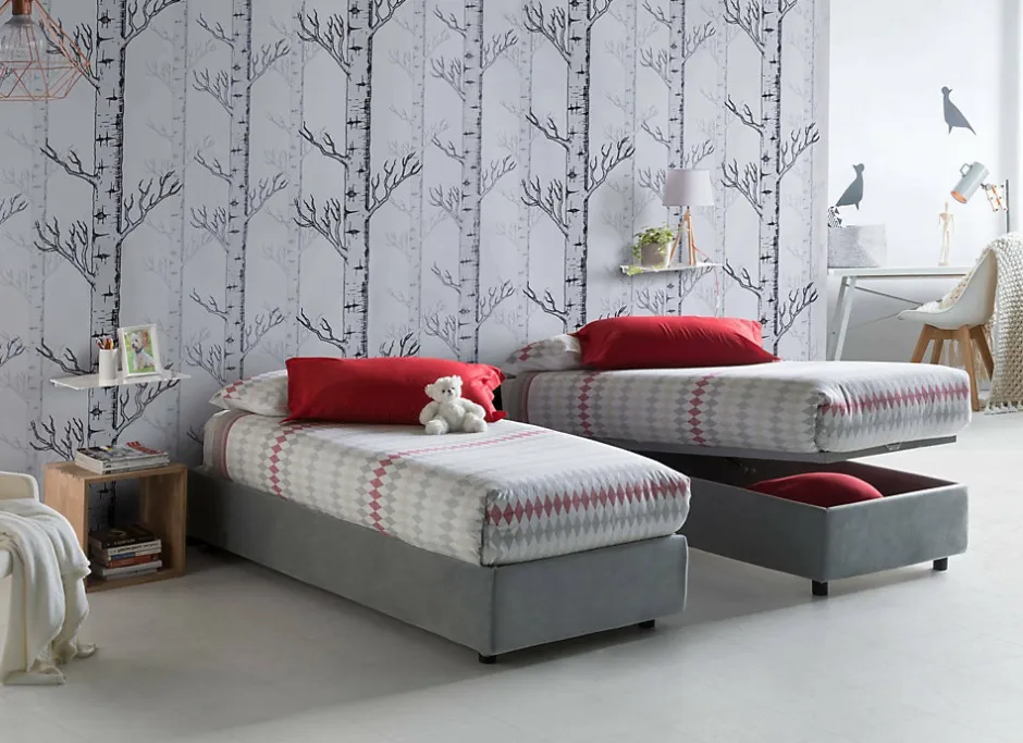 Talamo Italia Lit simple Ava, Lit coffre avec revêtement en tissu, 100% Made in Italy, Ouverture frontale, adapté pour matelas 80x200 cm, Gris Sale