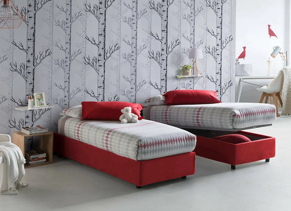 Talamo Italia Lit simple Ava, Lit coffre avec revêtement en tissu, 100% Made in Italy, Ouverture frontale, adapté pour matelas 80x200 cm, Rouge