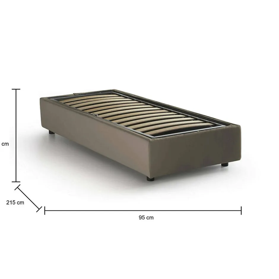 Talamo Italia Lit simple Ava, Lit coffre avec revêtement en tissu, 100% Made in Italy, Ouverture frontale, adapté pour matelas 80x200 cm, Taupe