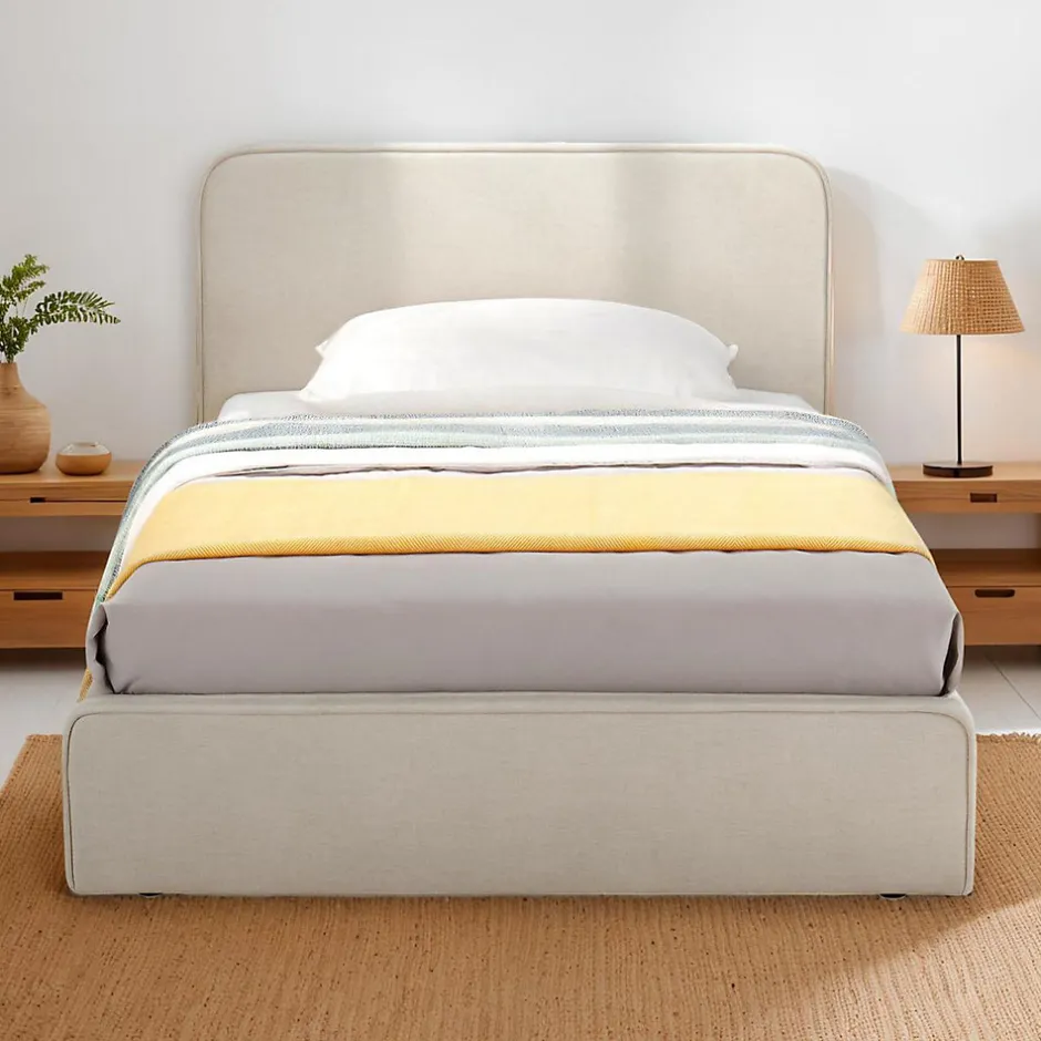 Idimex Lit simple BELARTI 90 x 190 cm rembourré, revêtement en tissu - Blanc crème