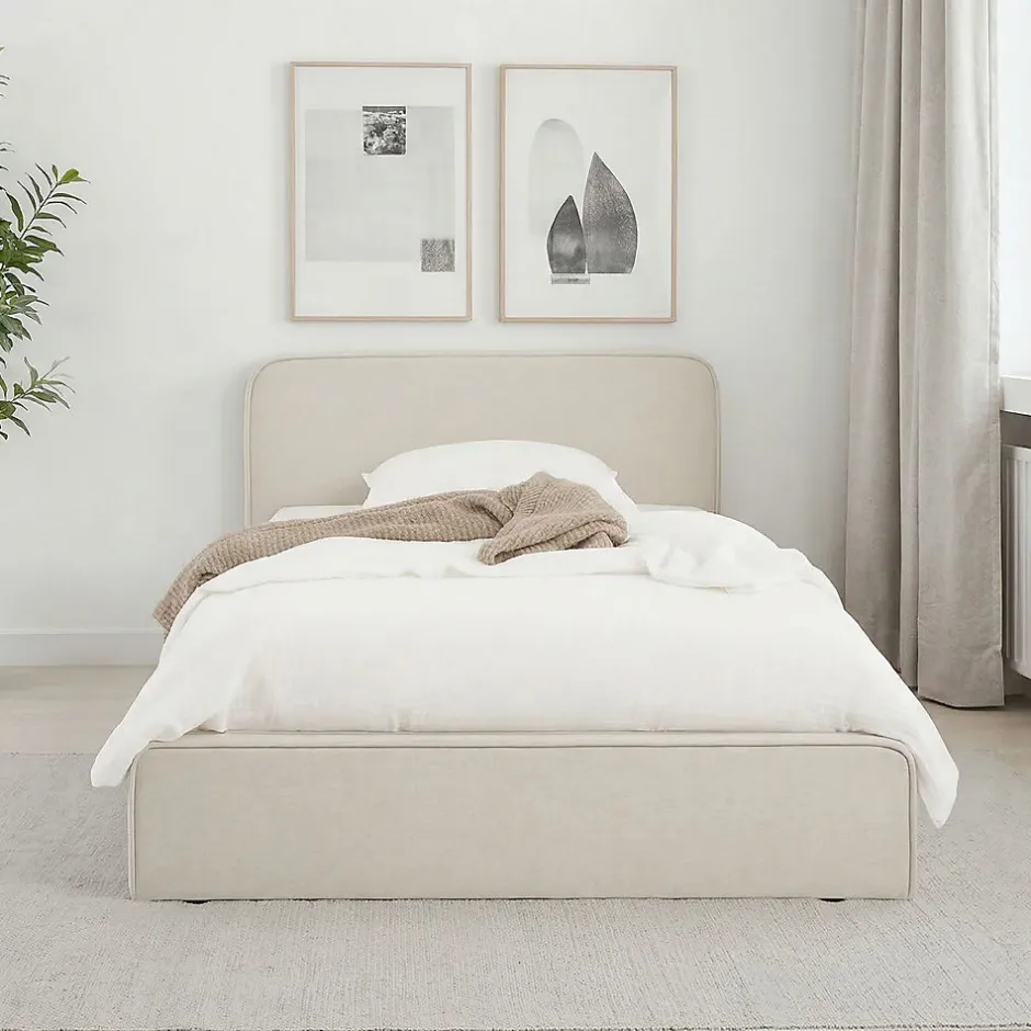 Idimex Lit simple BELARTI 90 x 190 cm rembourré, revêtement en tissu - Blanc crème