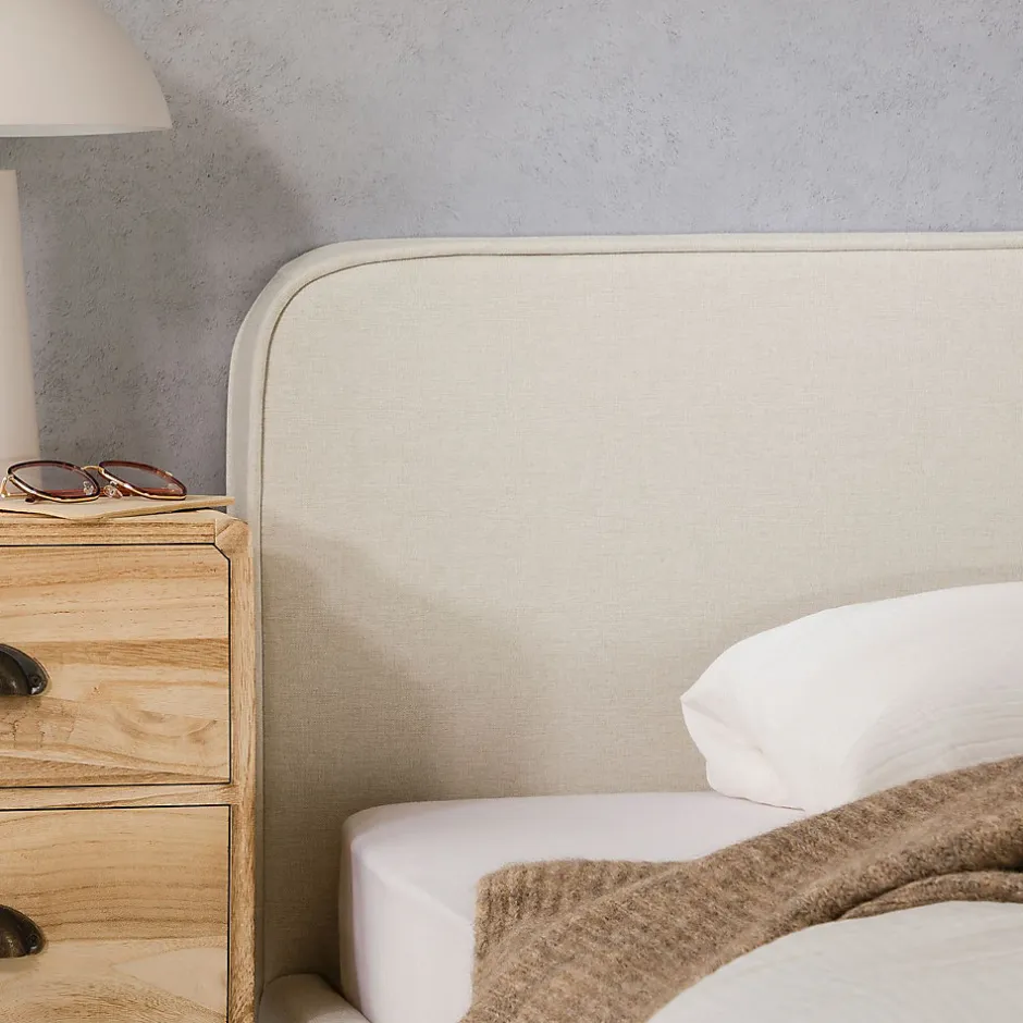 Idimex Lit simple BELARTI 90 x 190 cm rembourré, revêtement en tissu - Blanc crème