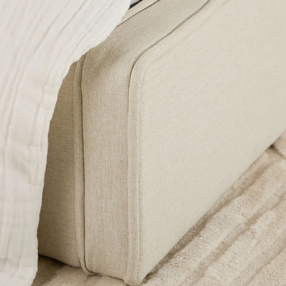 Idimex Lit simple BELARTI 90 x 190 cm rembourré, revêtement en tissu - Blanc crème
