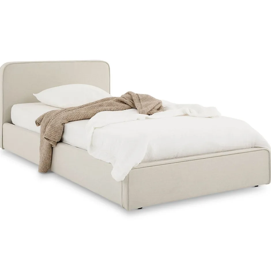 Idimex Lit simple BELARTI 90 x 190 cm rembourré, revêtement en tissu - Blanc crème