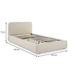 Idimex Lit simple BELARTI 90 x 190 cm rembourré, revêtement en tissu - Blanc crème