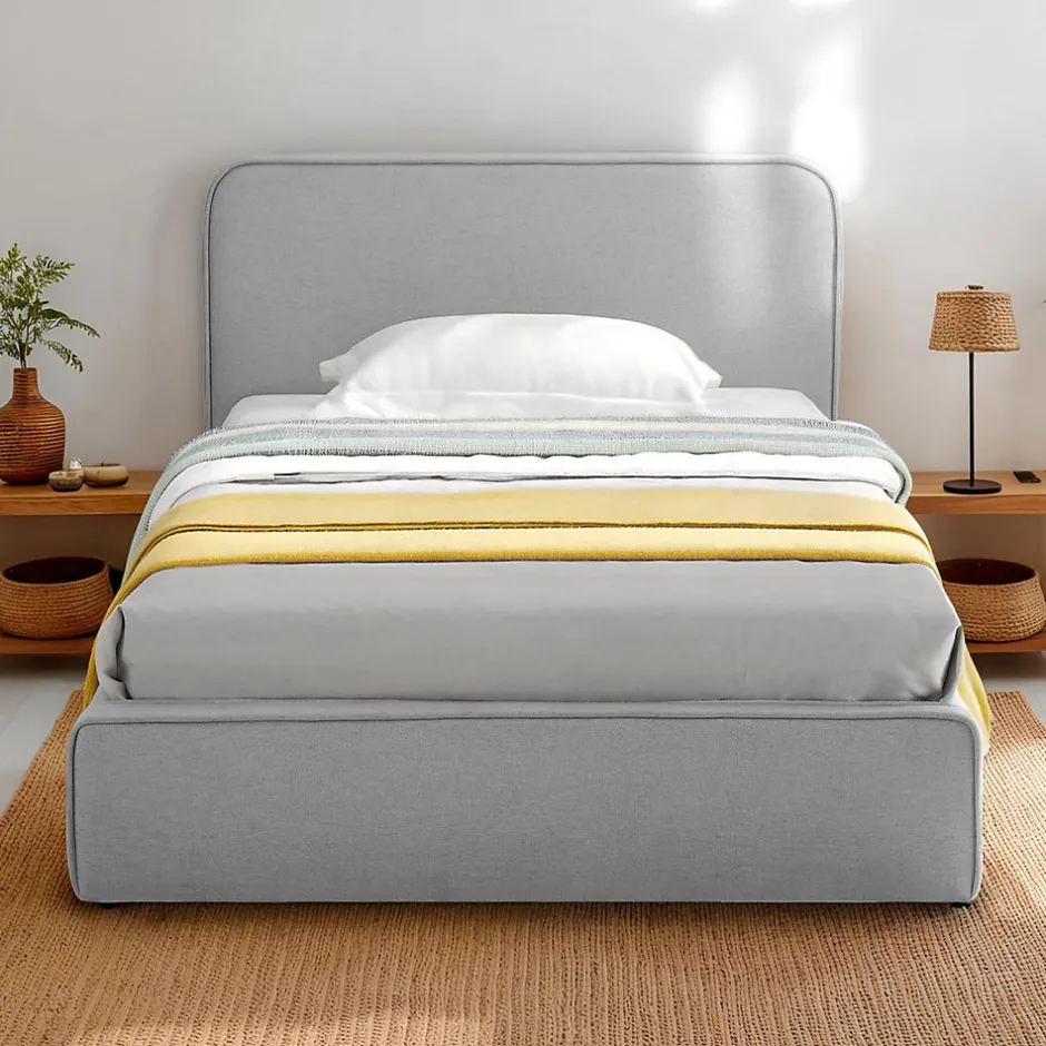 Idimex Lit simple BELARTI 90 x 190 cm rembourré, revêtement en tissu - Gris clair