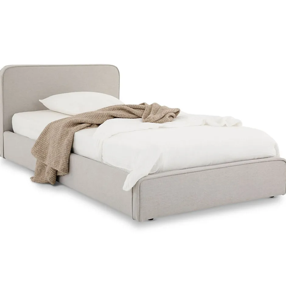 Idimex Lit simple BELARTI 90 x 190 cm rembourré, revêtement en tissu - Gris clair