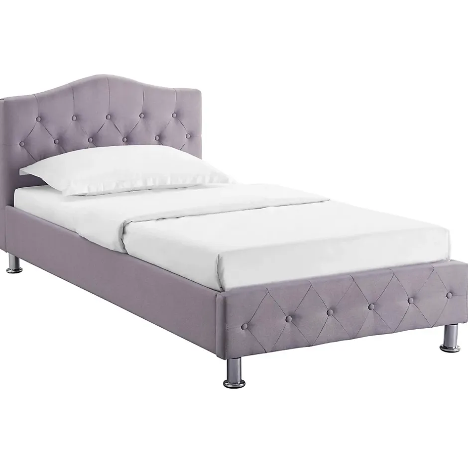 Idimex Lit simple BIARRITZ, 90 x 190 cm, capitonné avec sommier, revêtement en tissu gris