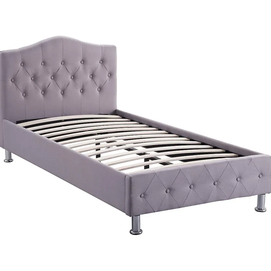 Idimex Lit simple BIARRITZ, 90 x 190 cm, capitonné avec sommier, revêtement en tissu gris