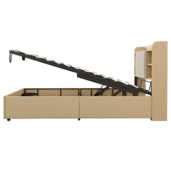 Redom Lit simple bois 90 par 200 cm avec tete de lit rangement prise USB et Type C systeme hydraulique sans matelas Discount