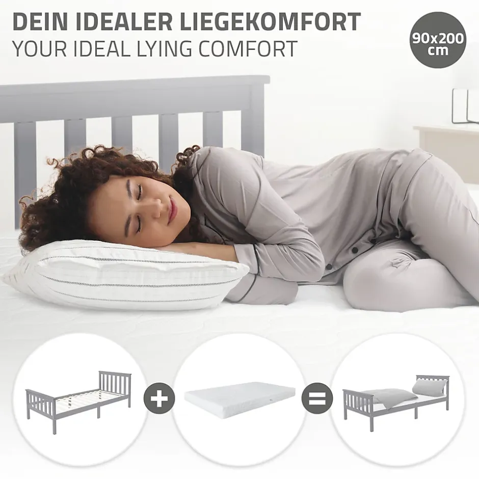 Ml-Design Lit simple bois de pin gris clair d'adolescents avec sommier à lattes 200x90 cm Hot