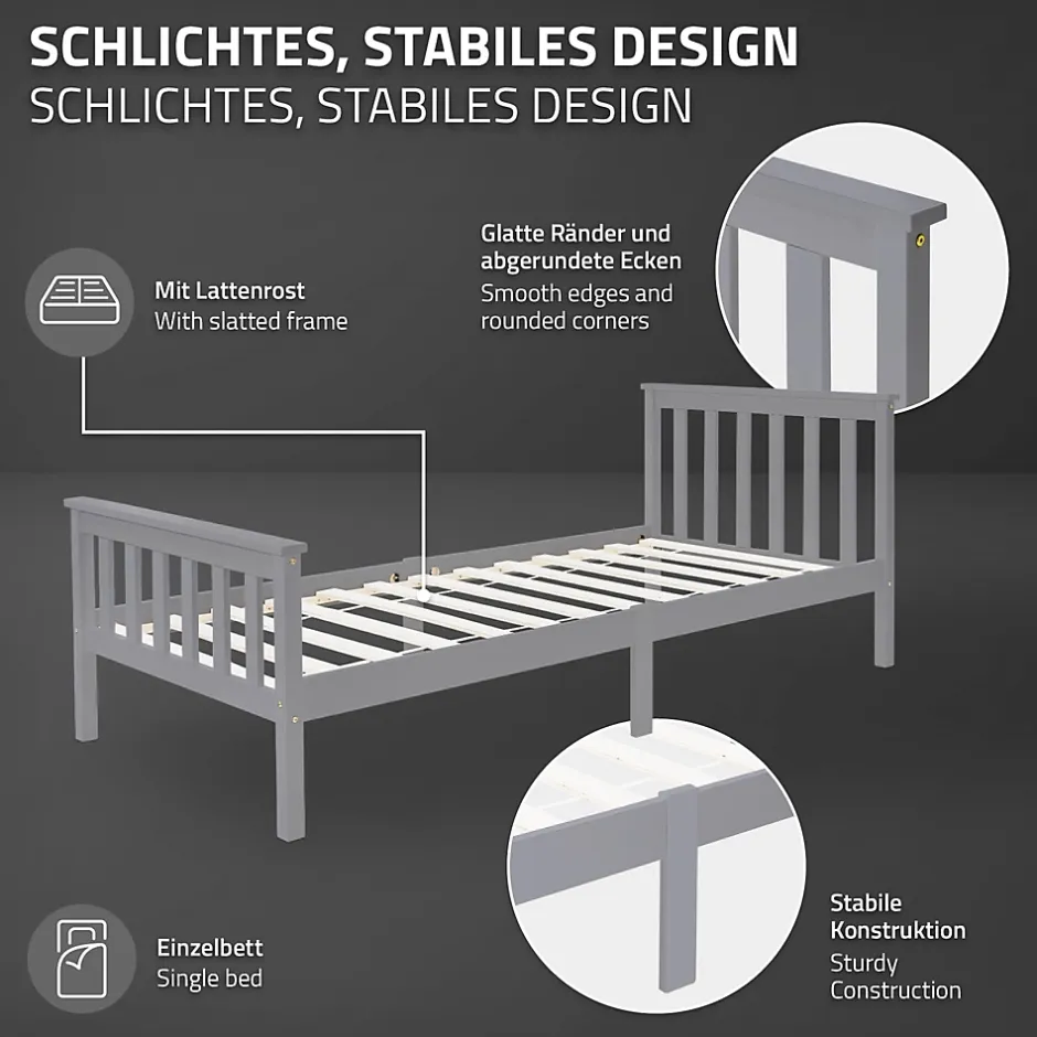 Ml-Design Lit simple bois de pin gris clair d'adolescents avec sommier à lattes 200x90 cm Hot