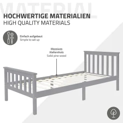 Ml-Design Lit simple bois de pin gris clair d'adolescents avec sommier à lattes 200x90 cm Hot