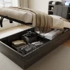 Redom Lit simple bois gris 90 par 200 cm avec tete de lit rangement prise USB et Type C systeme hydraulique sans matelas Online