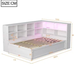 Redom Lit simple bois massif blanc 90 par 200 cm avec rangements prises lumineuse et systeme hydraulique Best