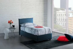 Talamo Italia Lit simple Bruna, Lit coffre avec revêtement en tissu, 100% Made in Italy, Ouverture frontale, adapté pour matelas 80x190 cm, Bleu