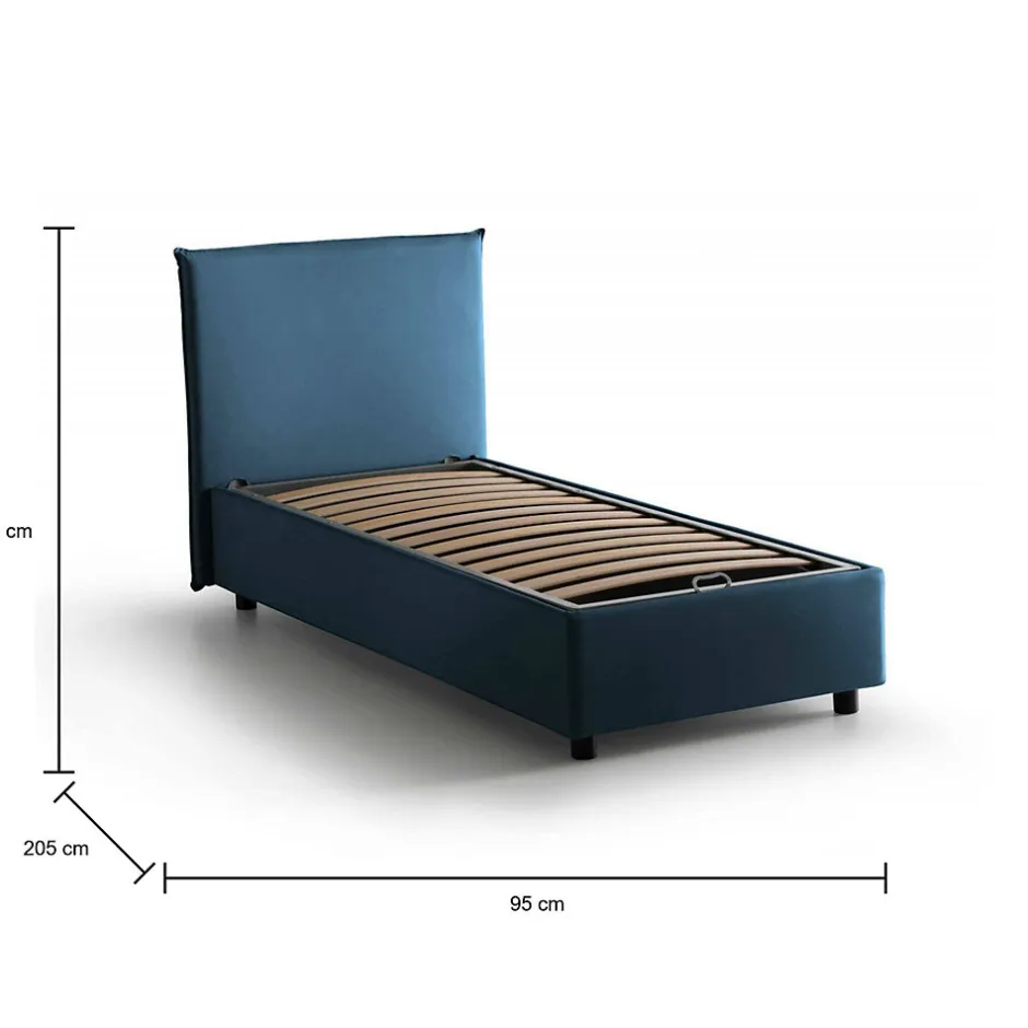 Talamo Italia Lit simple Bruna, Lit coffre avec revêtement en tissu, 100% Made in Italy, Ouverture frontale, adapté pour matelas 80x190 cm, Bleu