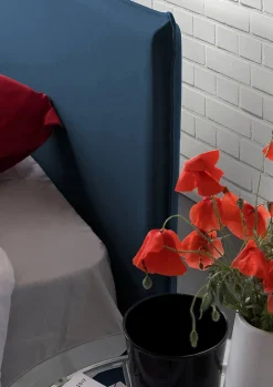 Talamo Italia Lit simple Bruna, Lit coffre avec revêtement en tissu, 100% Made in Italy, Ouverture frontale, adapté pour matelas 80x190 cm, Bleu