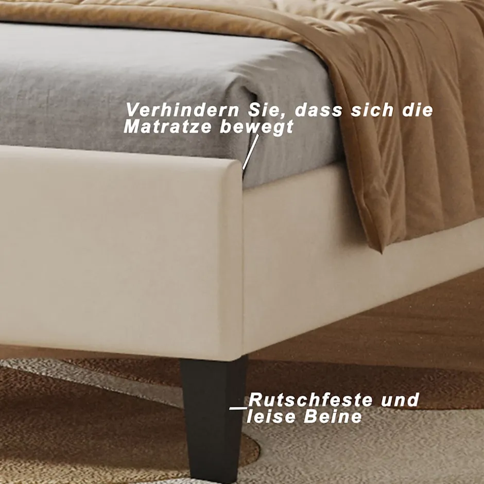 ProximaX Lit simple capitonnés 90 x 200 cm - tête de lit en forme de fleur - sommier à lattes - velours - Beige New