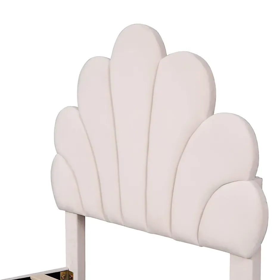 ProximaX Lit simple capitonnés 90 x 200 cm - tête de lit en forme de fleur - sommier à lattes - velours - Beige New