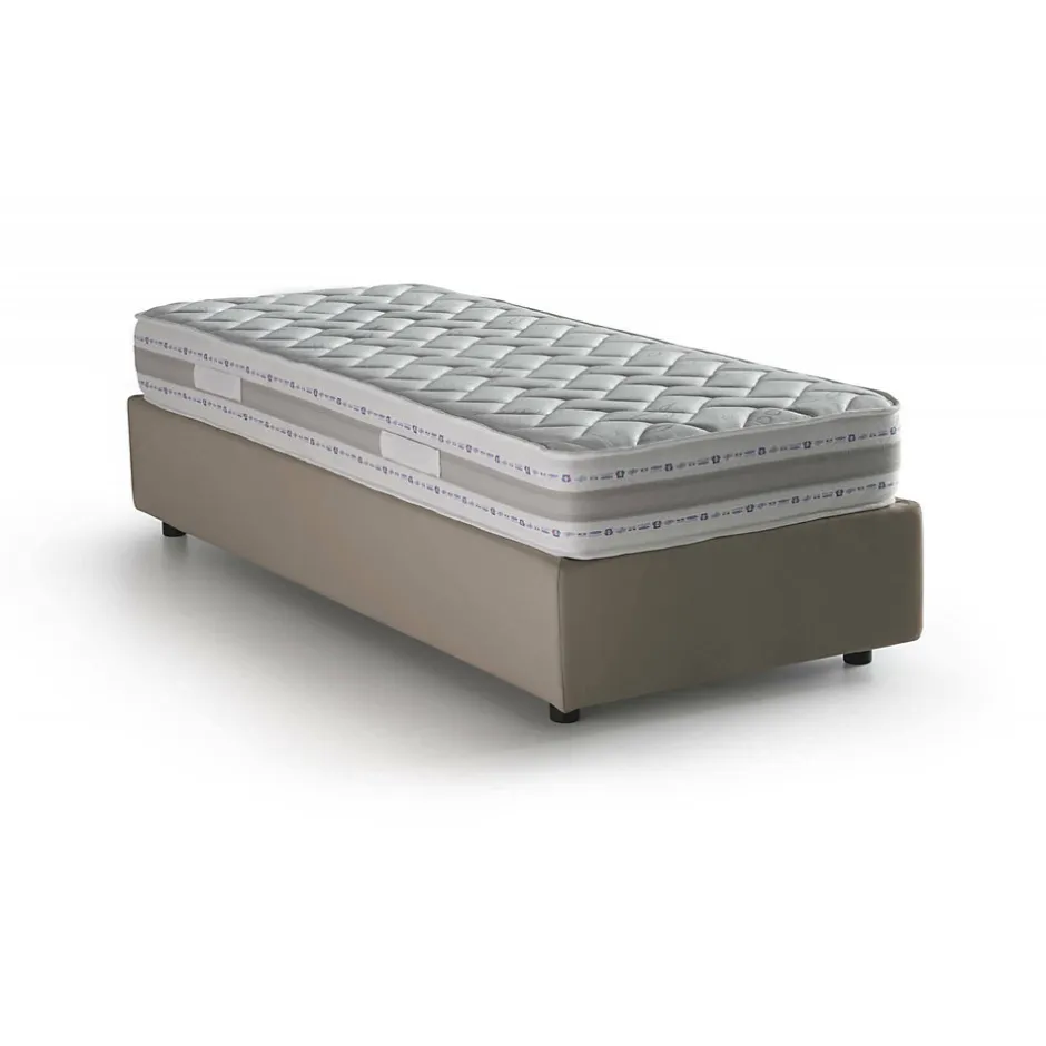 Talamo Italia Lit simple Dabate, Lit coffre avec revêtement en tissu, Ouverture frontale, avec matelas 80x190 cm inclus, Taupe