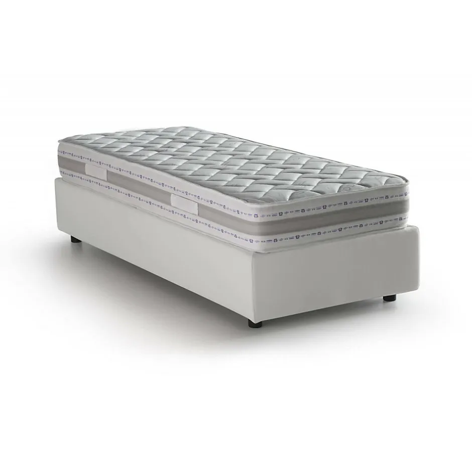 Talamo Italia Lit simple Dalfan, Lit coffre avec revêtement en similcuir, Ouverture frontale, avec matelas 80x200 cm inclus, Blanc