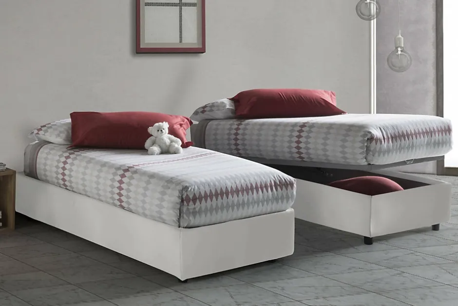 Talamo Italia Lit simple Dalfan, Lit coffre avec revêtement en similcuir, Ouverture frontale, avec matelas 80x200 cm inclus, Blanc