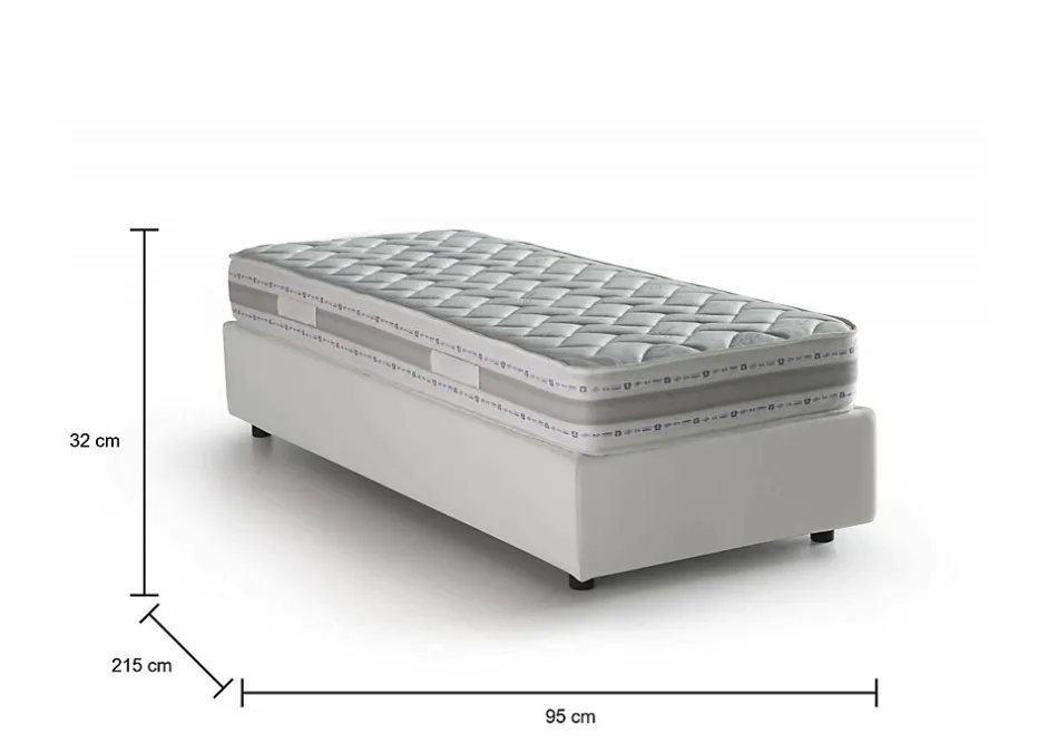 Talamo Italia Lit simple Dalfan, Lit coffre avec revêtement en similcuir, Ouverture frontale, avec matelas 80x200 cm inclus, Blanc