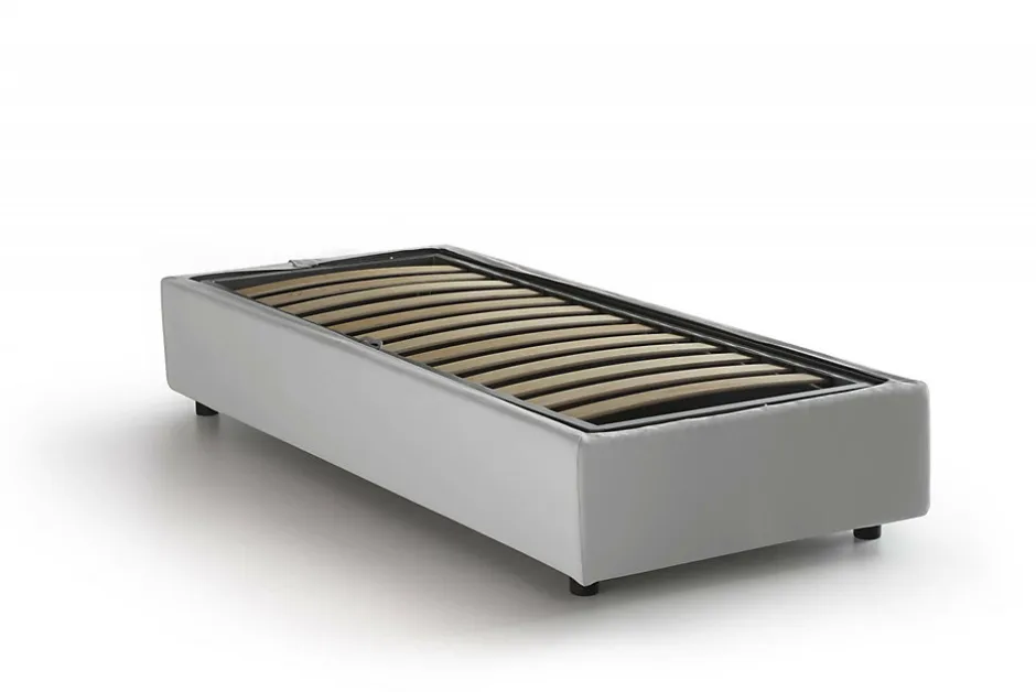 Talamo Italia Lit simple Dalfan, Lit coffre avec revêtement en similcuir, Ouverture frontale, avec matelas 80x200 cm inclus, Blanc