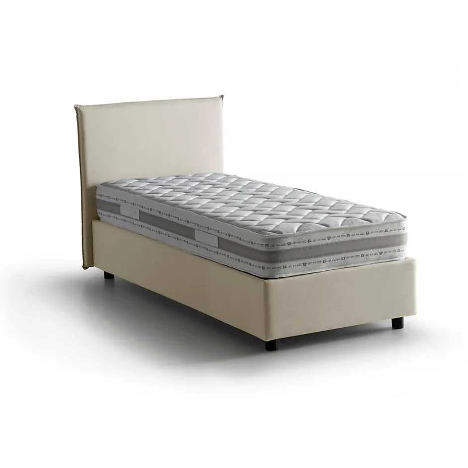 Talamo Italia Lit simple Daquin, Lit coffre avec revêtement en tissu, Ouverture frontale, avec matelas 80x190 cm inclus, Beige