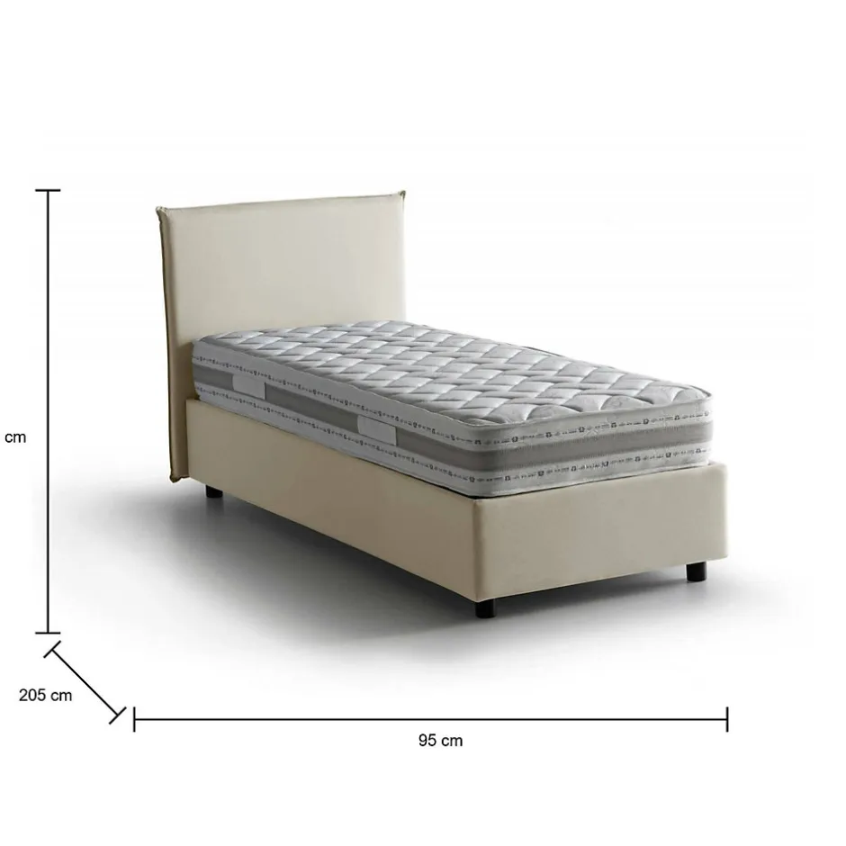 Talamo Italia Lit simple Daquin, Lit coffre avec revêtement en tissu, Ouverture frontale, avec matelas 80x190 cm inclus, Beige