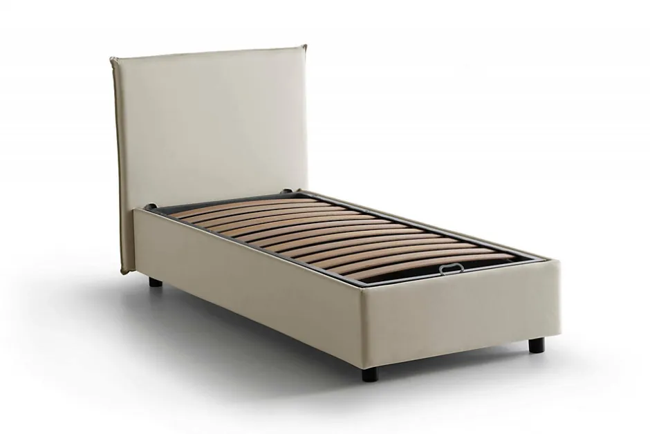Talamo Italia Lit simple Daquin, Lit coffre avec revêtement en tissu, Ouverture frontale, avec matelas 80x190 cm inclus, Beige