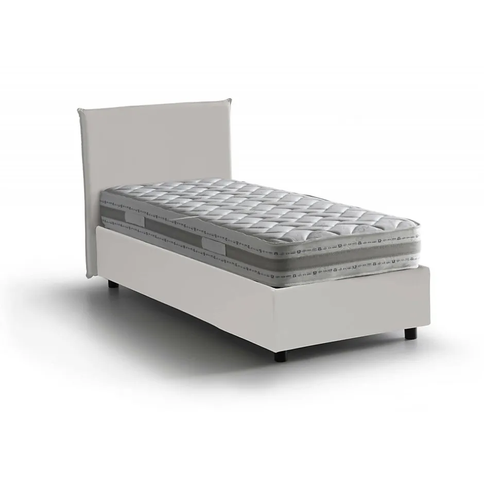 Talamo Italia Lit simple Dargill, Lit coffre avec revêtement en similcuir, Ouverture latérale, avec matelas 80x190 cm inclus, Blanc