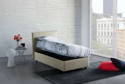 Talamo Italia Lit simple Darut, Lit coffre avec revêtement en tissu, Ouverture latérale, adapté pour matelas 80x190 cm, Beige Clearance