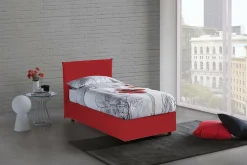 Talamo Italia Lit simple Dbacchi, Lit coffre avec revêtement en tissu, Ouverture frontale, adapté pour matelas 80x200 cm, Rouge Clearance