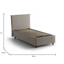 Talamo Italia Lit simple Dbacchi, Lit coffre avec revêtement en tissu, Ouverture frontale, adapté pour matelas 80x200 cm, Taupe