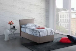 Talamo Italia Lit simple Dbach, Lit coffre avec revêtement en tissu, Ouverture frontale, avec matelas 80x200 cm inclus, Taupe