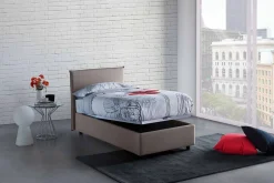 Talamo Italia Lit simple Dbach, Lit coffre avec revêtement en tissu, Ouverture frontale, avec matelas 80x200 cm inclus, Taupe