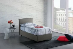Talamo Italia Lit simple Dbaston, Lit coffre avec revêtement en tissu, Ouverture frontale, avec matelas 90x200 cm inclus, Gris Discount