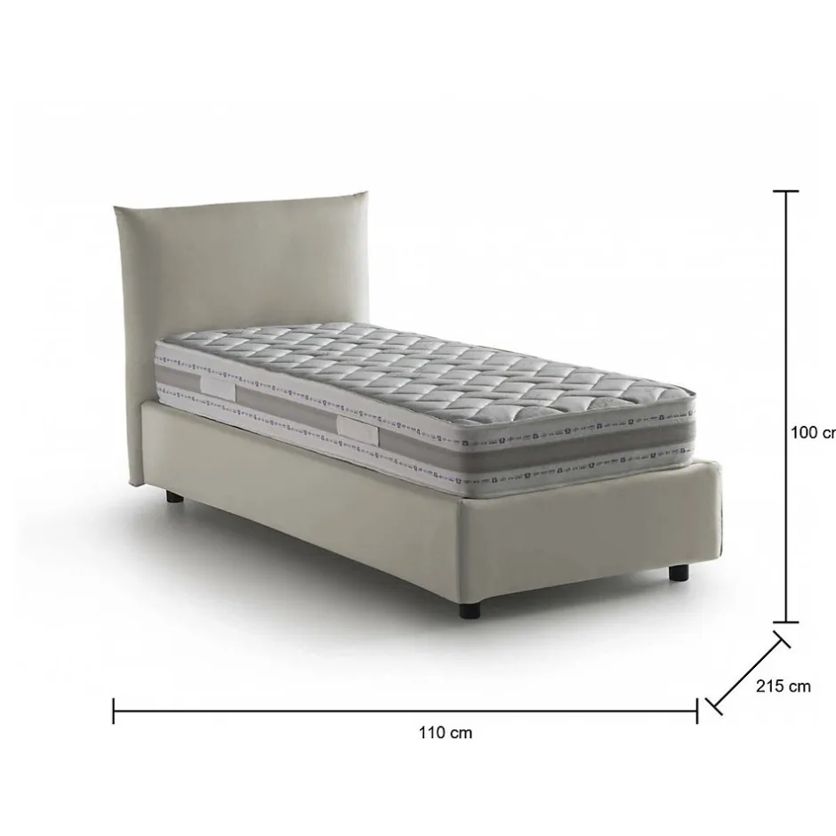 Talamo Italia Lit simple Dborbe, Lit coffre avec revêtement en tissu, Ouverture latérale, avec matelas 80x190 cm inclus, Beige