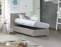 Talamo Italia Lit simple Dborbe, Lit coffre avec revêtement en tissu, Ouverture latérale, avec matelas 80x190 cm inclus, Beige