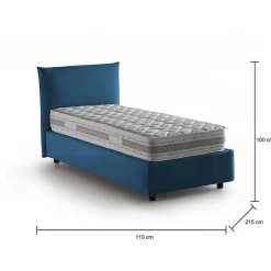 Talamo Italia Lit simple Dborbe, Lit coffre avec revêtement en tissu, Ouverture latérale, avec matelas 80x190 cm inclus, Bleu