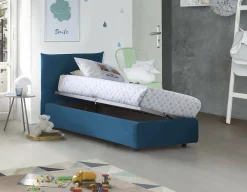Talamo Italia Lit simple Dborbe, Lit coffre avec revêtement en tissu, Ouverture latérale, avec matelas 80x190 cm inclus, Bleu