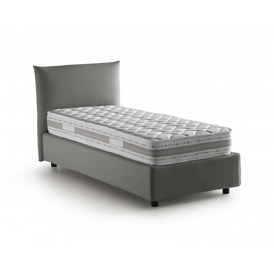Talamo Italia Lit simple Dbut, Lit coffre avec revêtement en tissu, 100% Made in Italy, Ouverture frontale, avec matelas 80x190 cm inclus, Gris