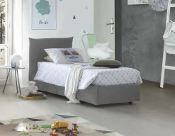 Talamo Italia Lit simple Dbut, Lit coffre avec revêtement en tissu, 100% Made in Italy, Ouverture frontale, avec matelas 80x190 cm inclus, Gris