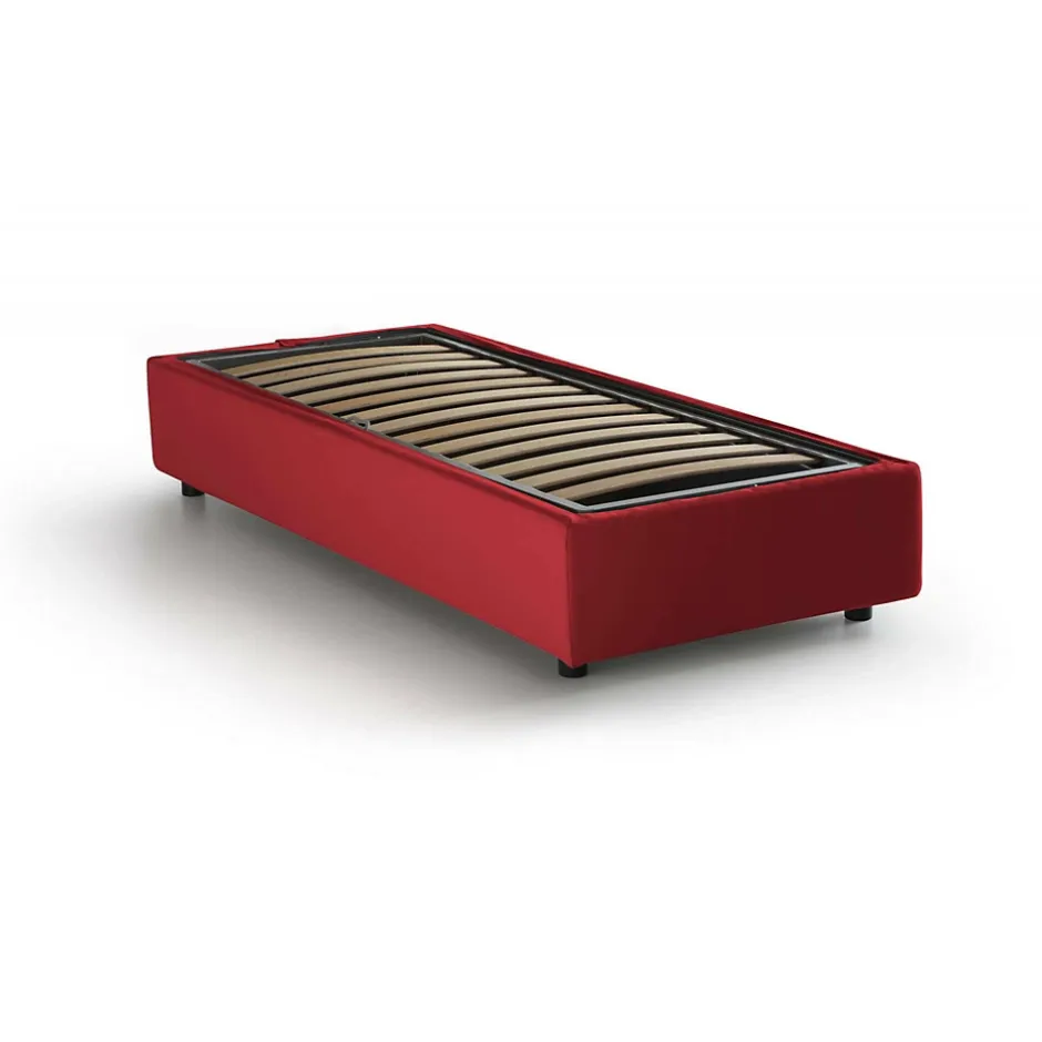 Talamo Italia Lit simple Dhol, Lit coffre avec revêtement en tissu, Ouverture latérale, adapté pour matelas 80x190 cm, Rouge Clearance