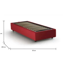 Talamo Italia Lit simple Dhol, Lit coffre avec revêtement en tissu, Ouverture latérale, adapté pour matelas 80x190 cm, Rouge Clearance