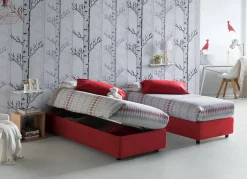 Talamo Italia Lit simple Dhol, Lit coffre avec revêtement en tissu, Ouverture latérale, adapté pour matelas 80x190 cm, Rouge Clearance