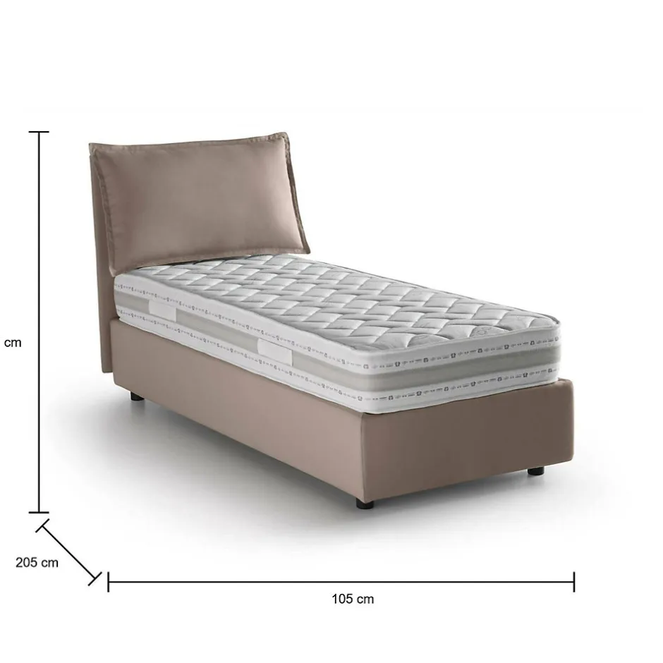 Talamo Italia Lit simple Dloset, Lit coffre avec revêtement en tissu, Ouverture frontale, avec matelas 90x190 cm inclus, Taupe